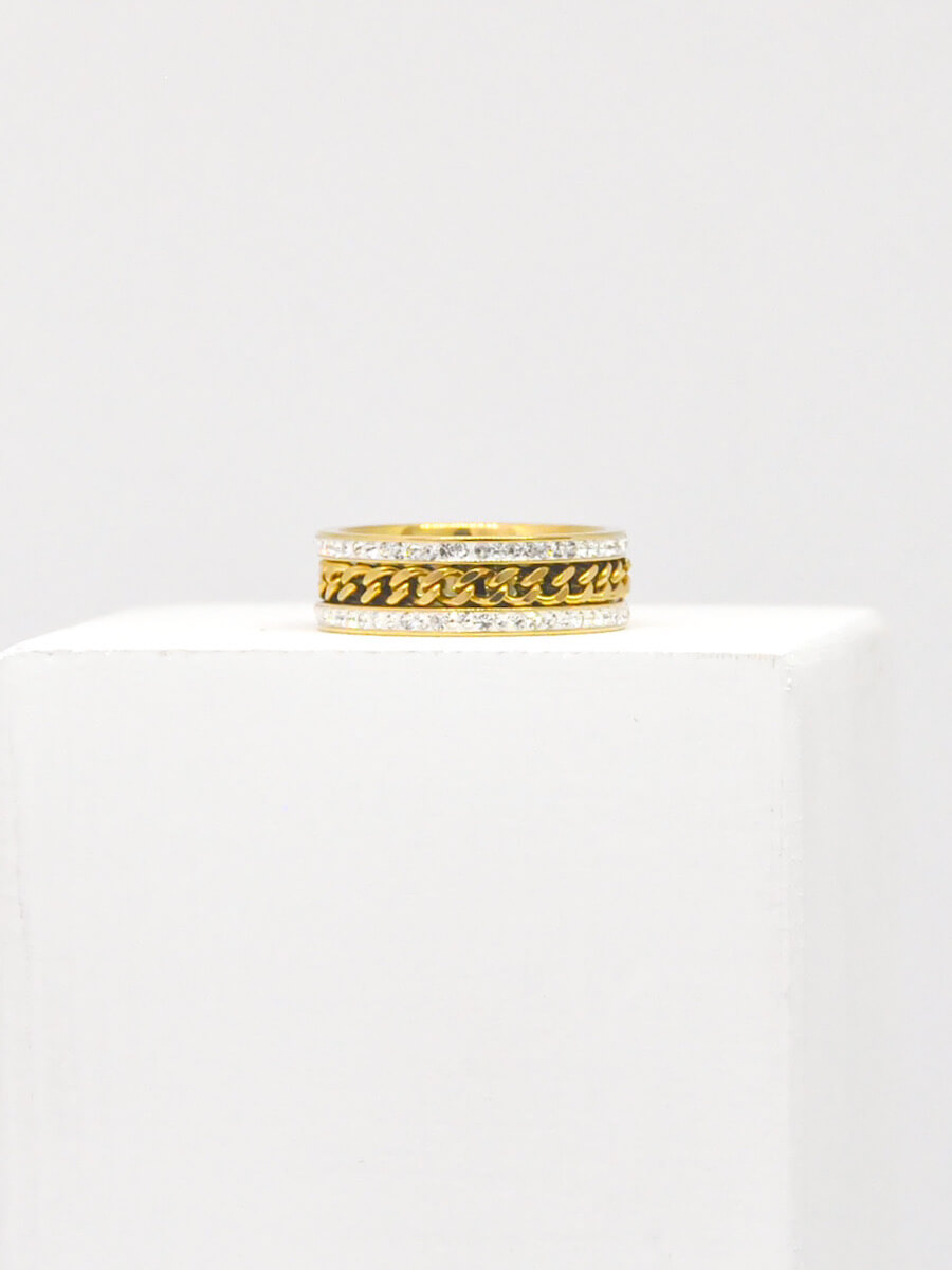 Chain Zircon Stainless Steel White Crystal Ring - Image 4