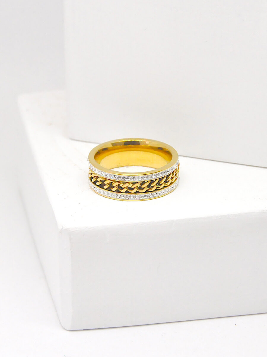 Chain Zircon Stainless Steel White Crystal Ring - Image 6