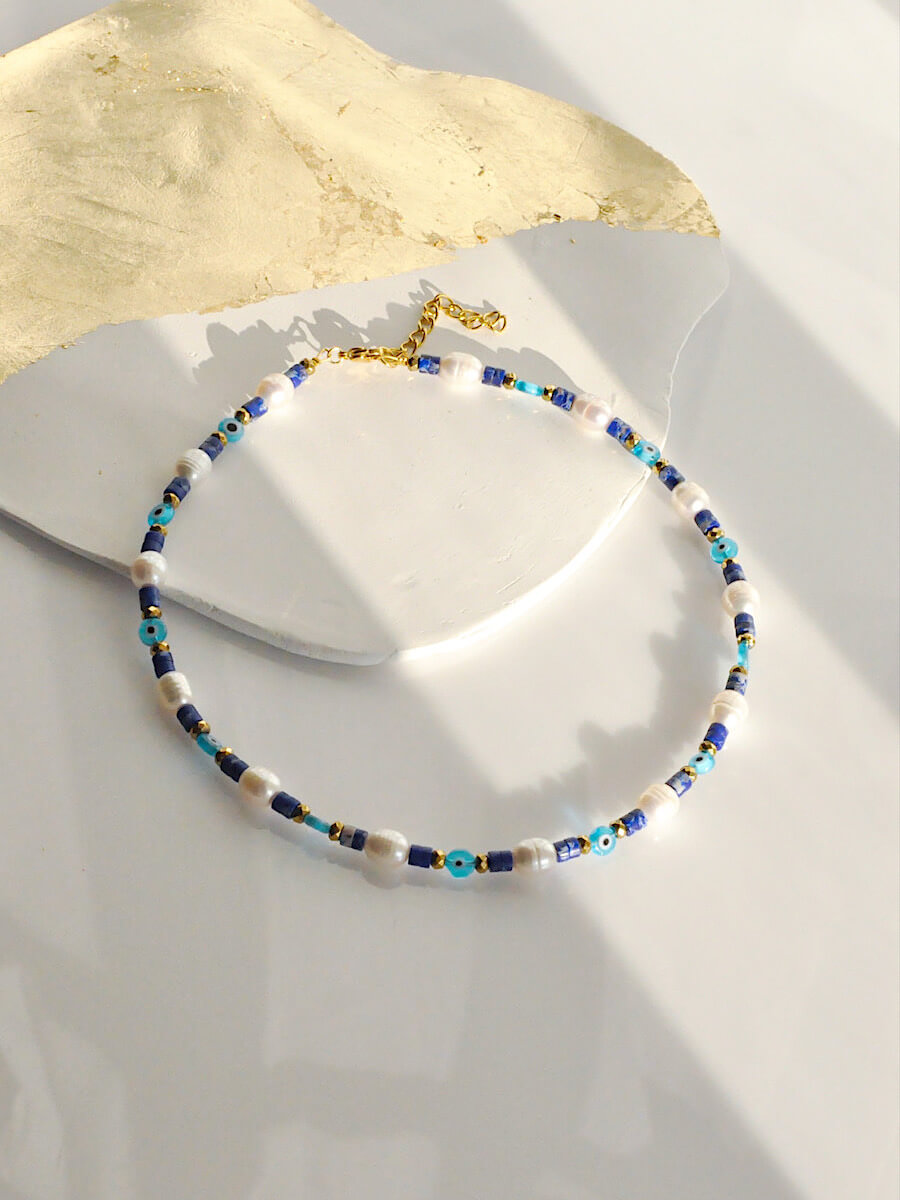 Madison Evil Eye Blue Chaolite Pearl Necklace