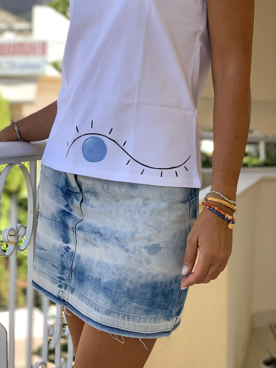 Linear Evil Eye Drawing T-Shirt