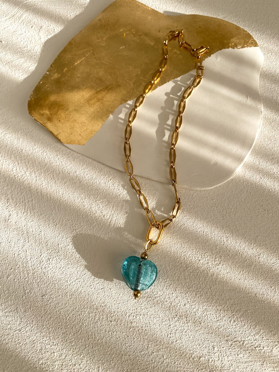 Gold Stainless Steel with Murano Heart Necklace
