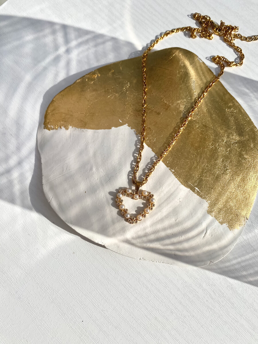 Heart with Pearls in Steel Chain Necklace