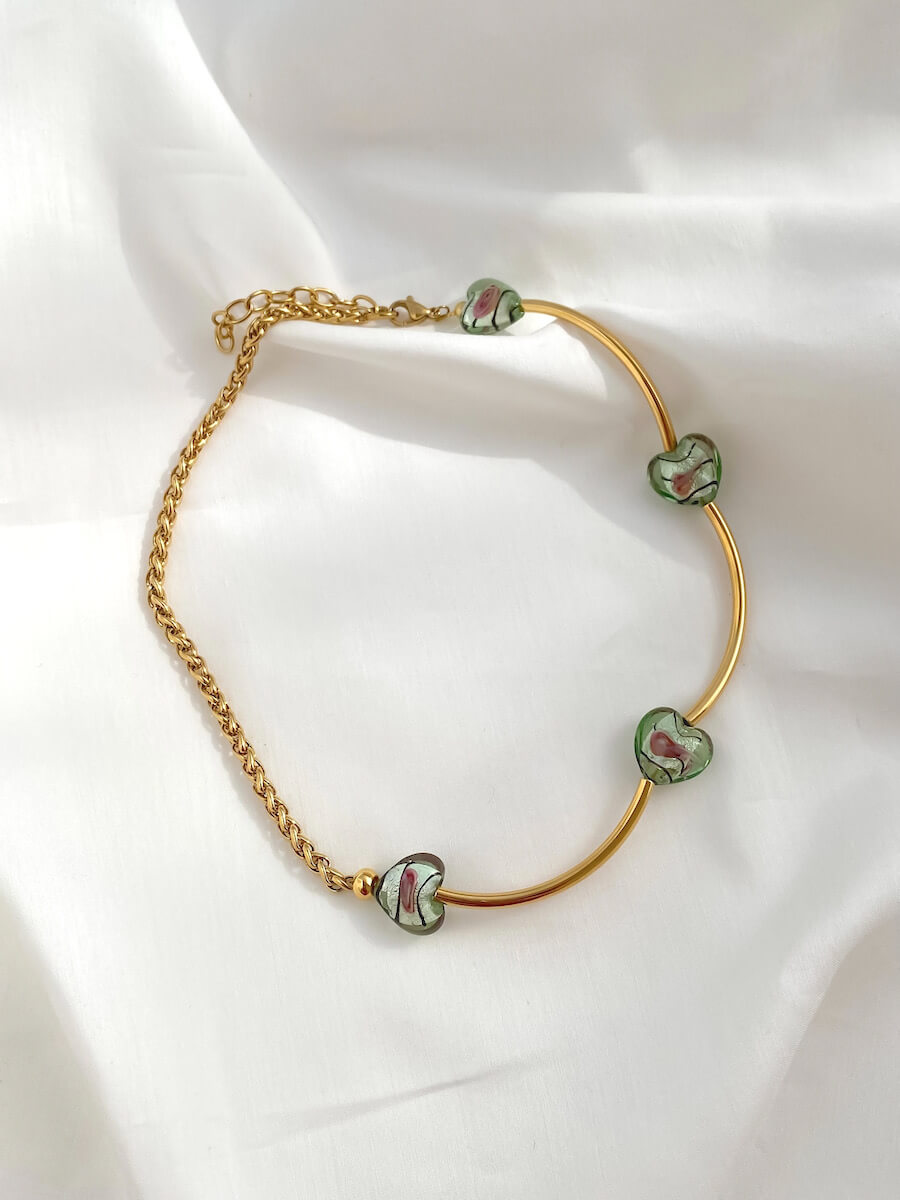 Murano Heart Bar Chain Necklace