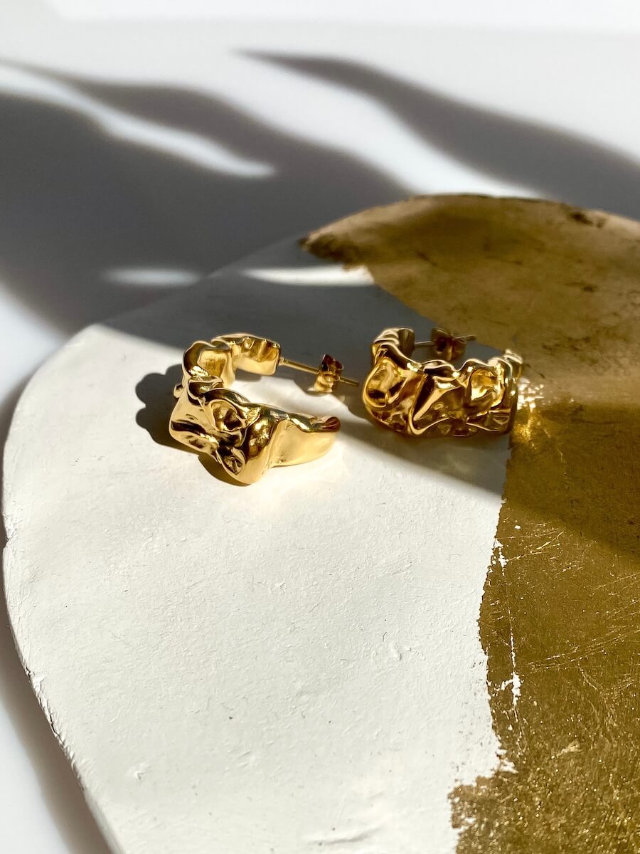 Crumpled Medium Size Steel Hoop Earrings