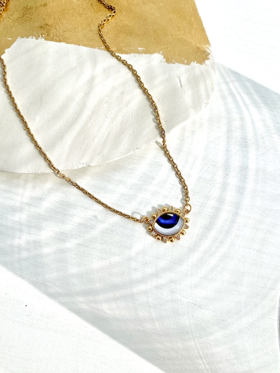 Gold Blue Evil Eye Necklace