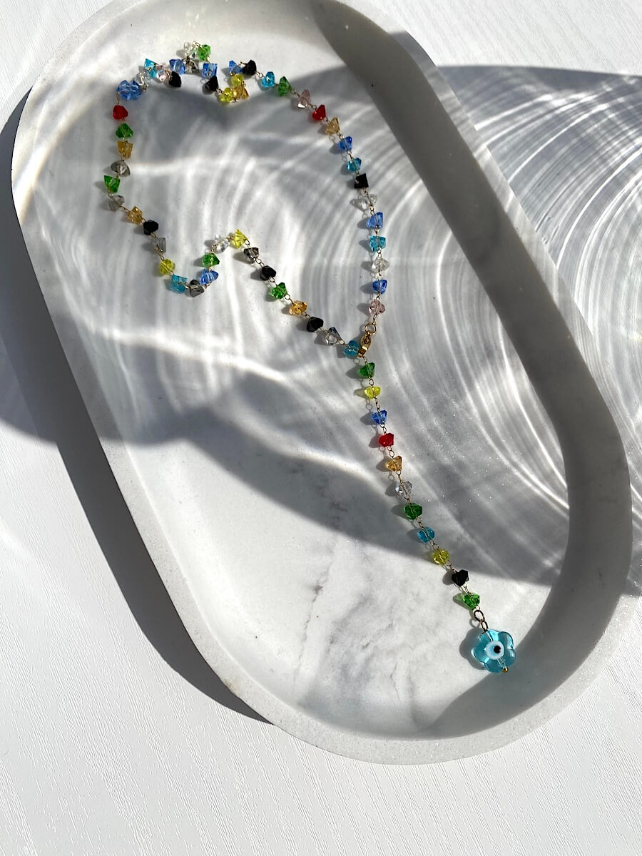 Rainbow Crystal Evil Eye Necklace