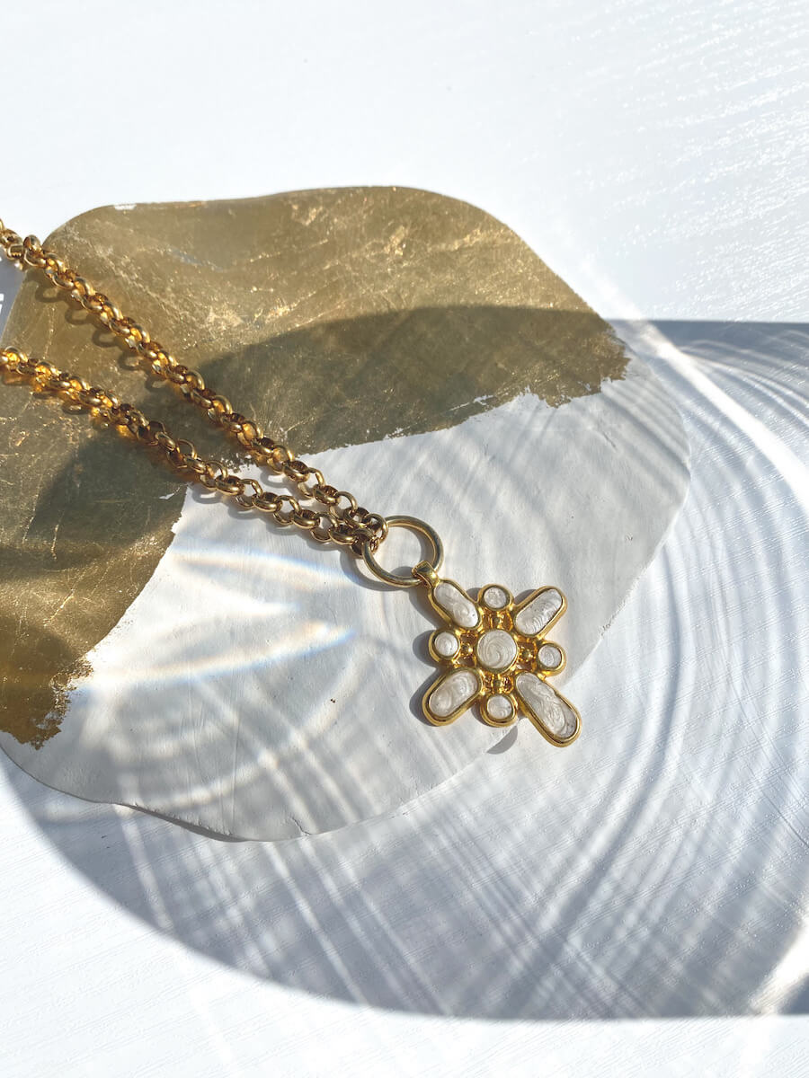 White Cross Enamel Necklace