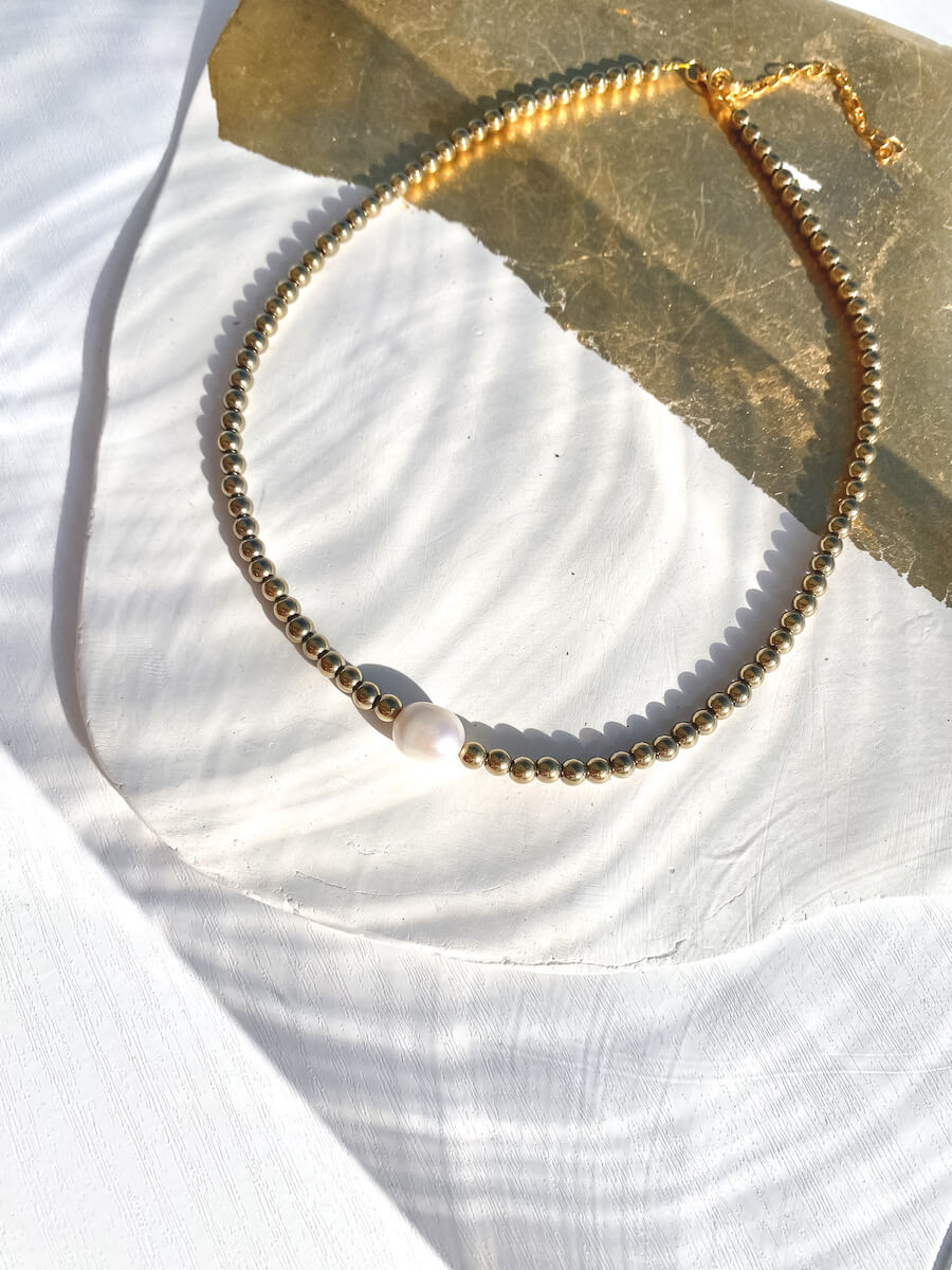 Gold Hematite With Fresh Water Pearl Necklace