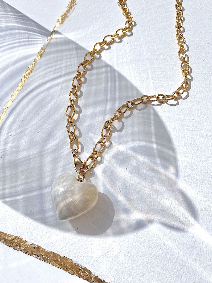 White Heart Statement Necklace