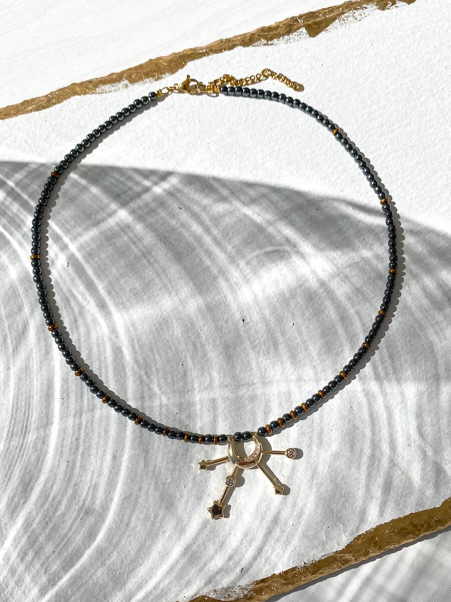 Half Moon in Hematite Necklace