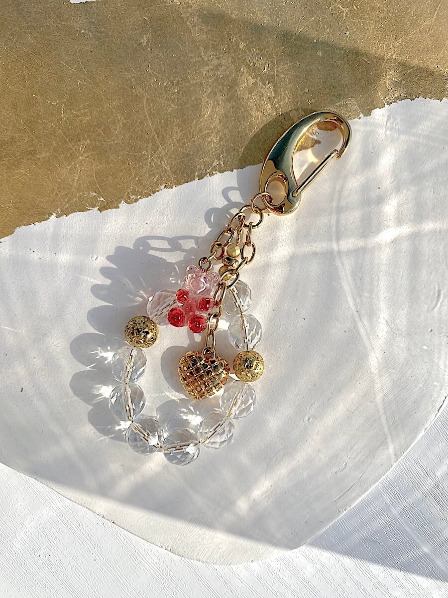 Bear/ Crystal Beads/ Heart Charm Bag