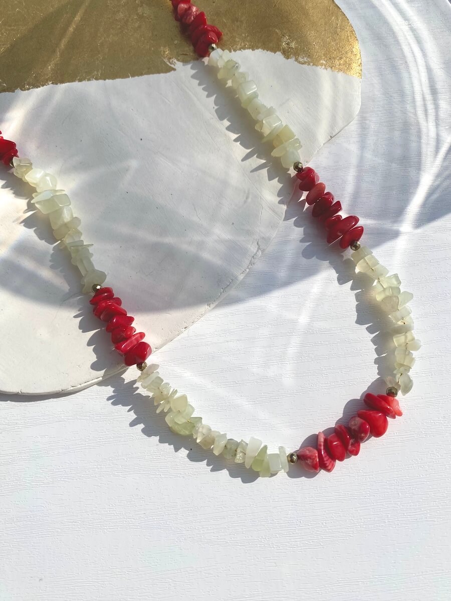 Light Green And Red Beaded Necklace