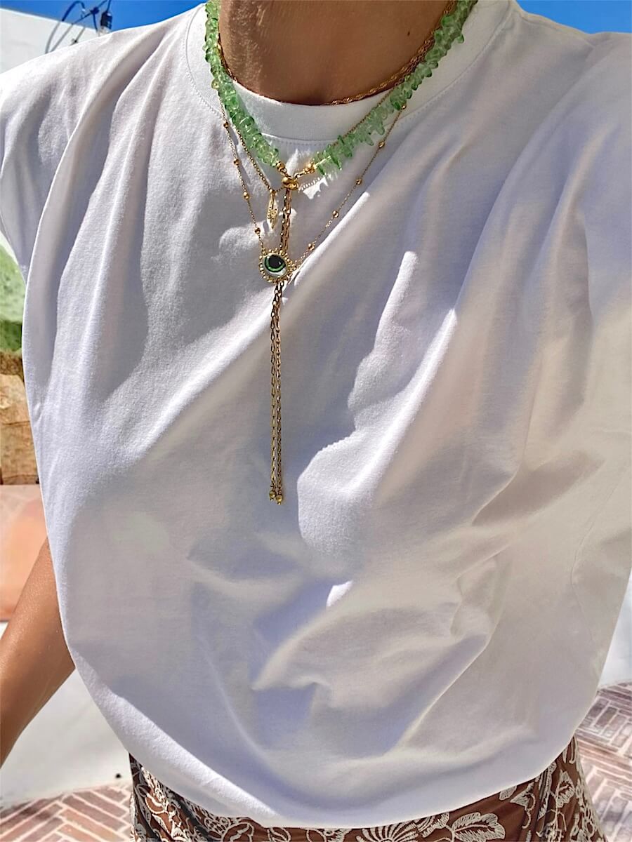 Crystal Green Beaded Chain Necklace - Image 3