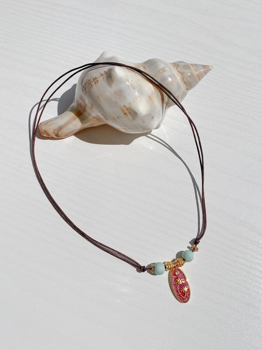 Tropical Sunset Palm Necklace, Summer necklace, Fashion, Maadjwls, Handcrafted in Greece