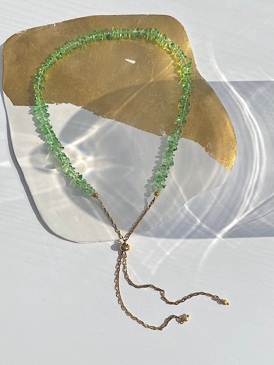 Crystal Green Beaded Chain Necklace