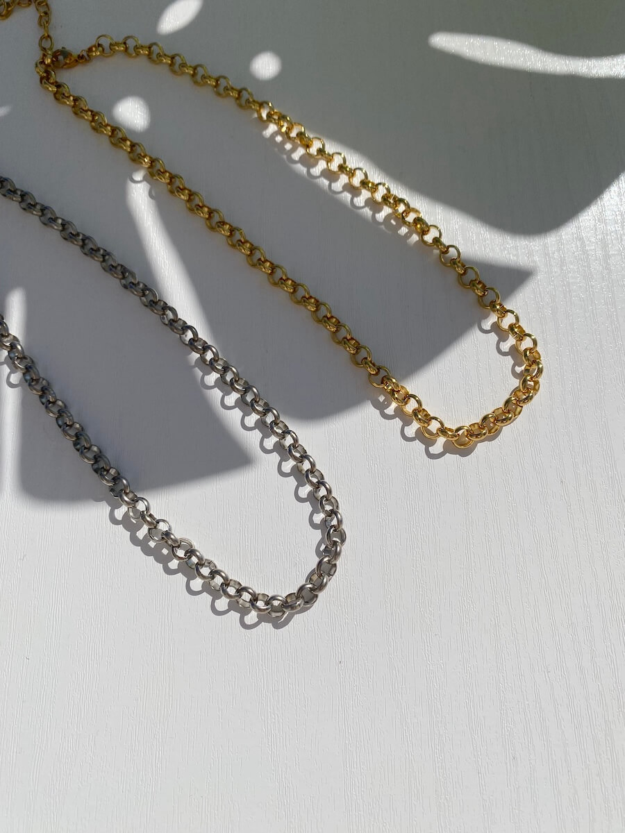 Gold and Silver Chunky Rolo Chain Necklace by MAADJWLS - Stainless Steel Jewelry