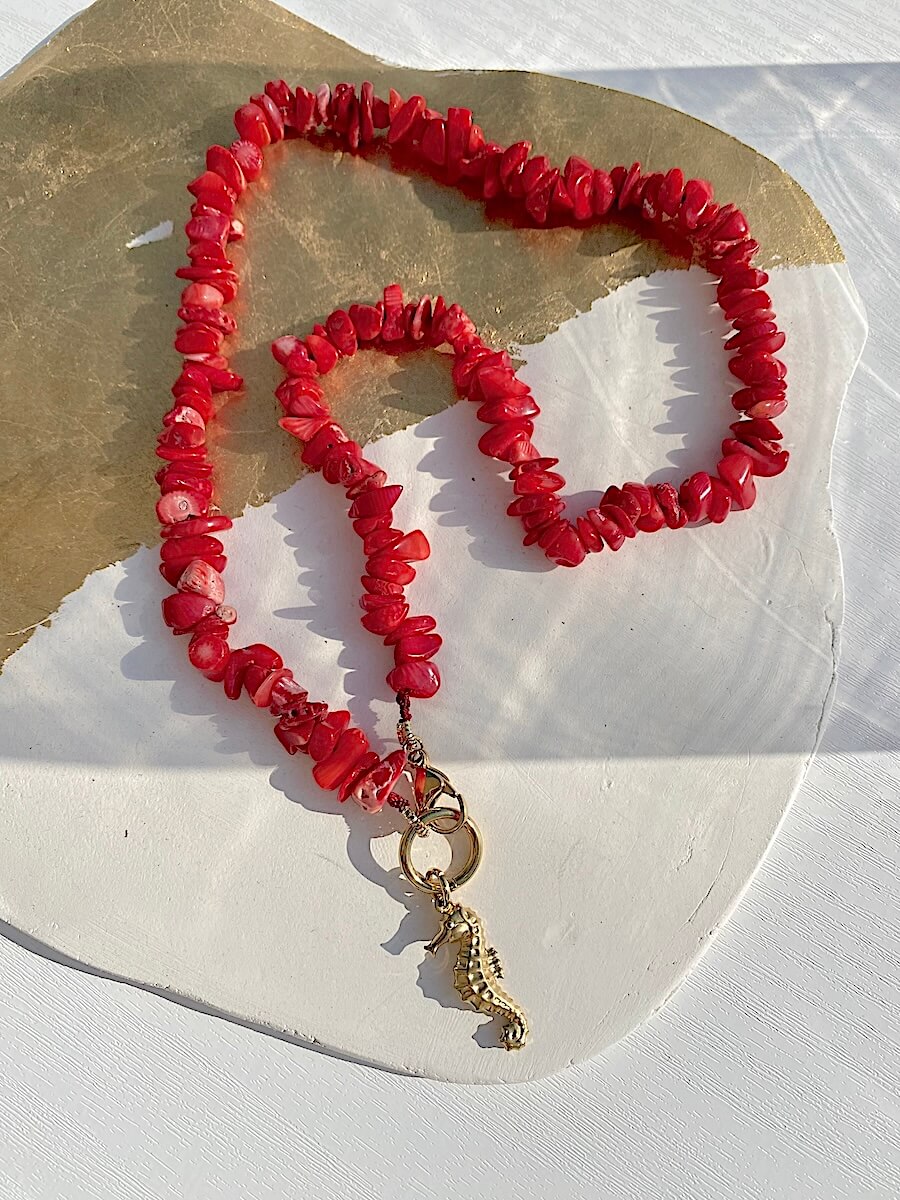 Beaded Semiprecious Necklace With Hippocampus