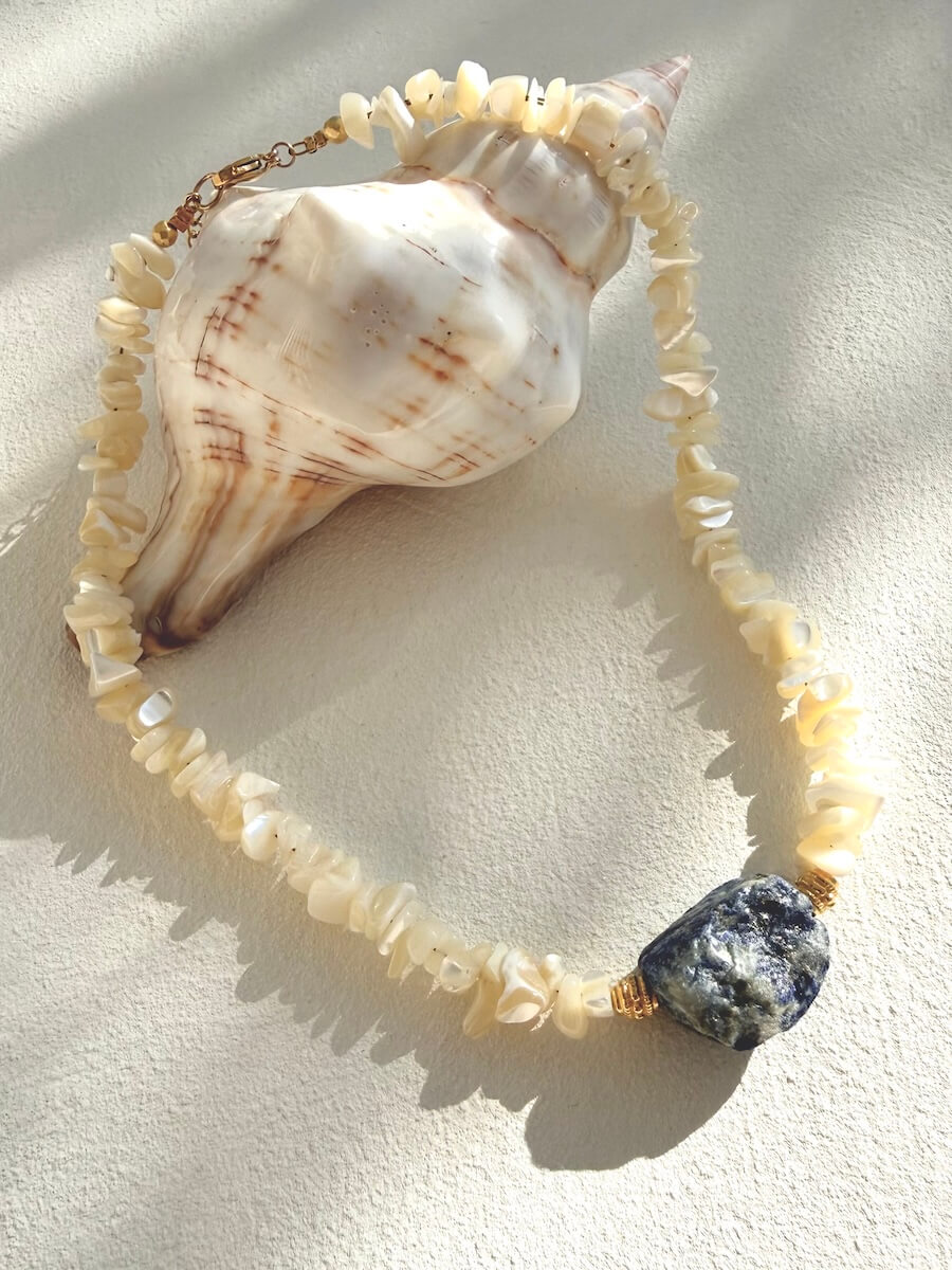 Mother of Pearl Chip Necklace with Blue Sodalite, Maadjwls, Fashionable accessories and jewelry