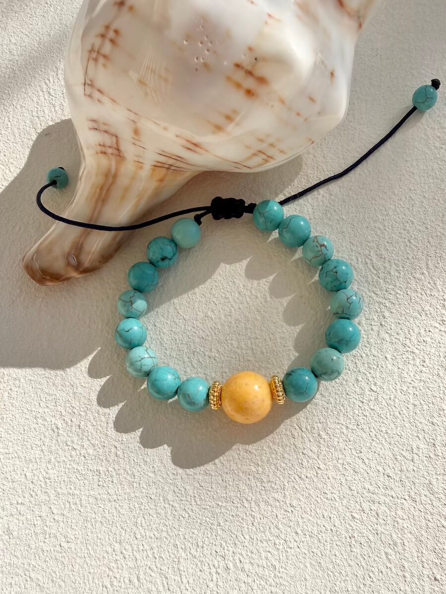 Turquoise and Yellow Lava Bracelet, Maadjwls, Fashion, One Of A Kind, Accessories
