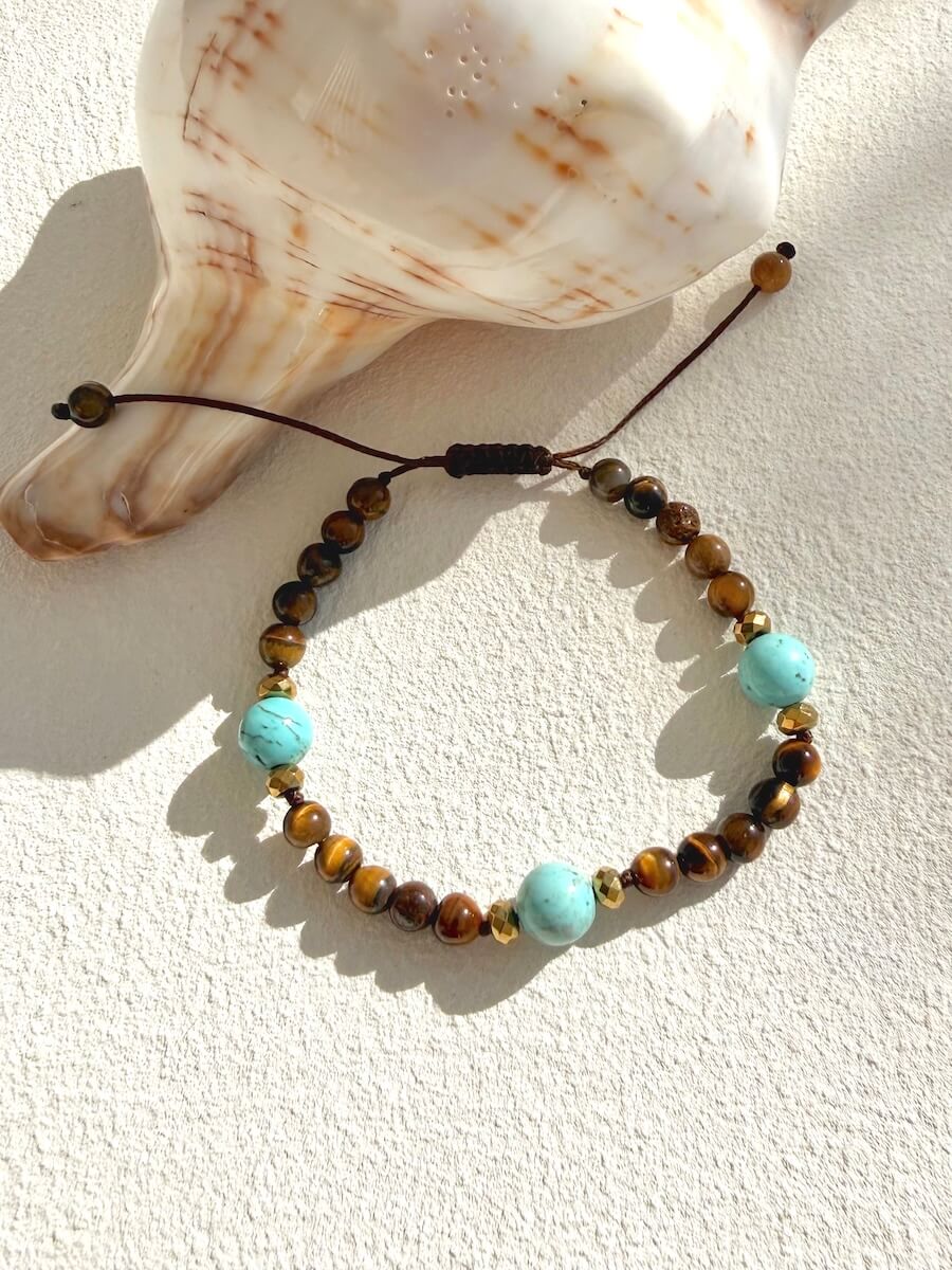 Tiger's Eye and Turquoise Beaded Bracelet, Limited Pieces Jewelry, Maadjwls